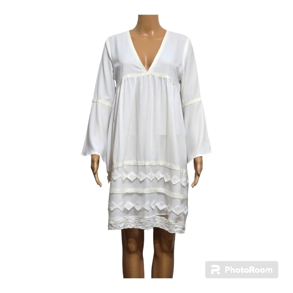 Made With Love Oversized White Bohemian Lace Trim Dress